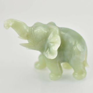 Vintage Chinese Carved Jade Elephant Figurine Good Luck Trunk Up Statue 6