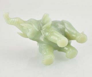 Vintage Chinese Carved Jade Elephant Figurine Good Luck Trunk Up Statue 7
