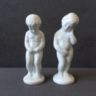 Vintage White Porcelain Nude Boy & Girl Figures