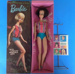 Vintage Barbie American Girl Brunette W/box In Swimsuit 1965