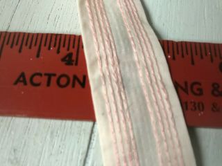 30 Yd Vintage Pink Ribbon Trim In Polished Cotton With Embroidered Stripes.