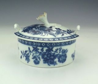 Antique First Period Worcester Porcelain - Blue & White Lidded Box - Unusual