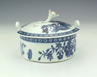 Antique First Period Worcester Porcelain - Blue & White Lidded Box - Unusual 4
