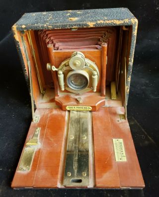 Antique Rochester Optical & Camera Co: Cyci E Poco Wood Folding Camera