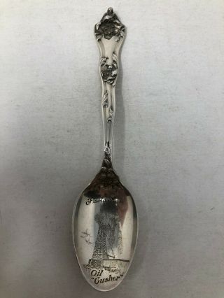 Reed & Barton Sterling Silver Souvenir Spoon Oil Gusher Paola Kansas