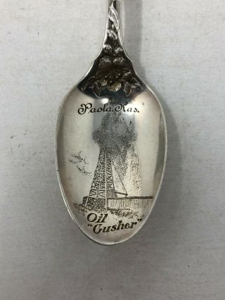 Reed & Barton Sterling Silver Souvenir Spoon Oil Gusher Paola Kansas 2