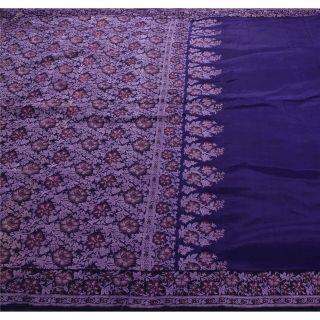 Sanskriti Vintage Blue Saree 100 Pure Silk Woven Craft 5 Yd Fabric Premium Sari