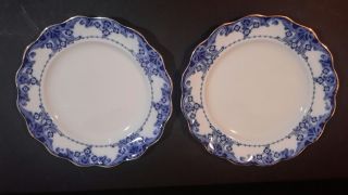 Royal Doulton Two Antique Ecerton Flow Blue Dinner Plates 10.  5 " Circa 1900