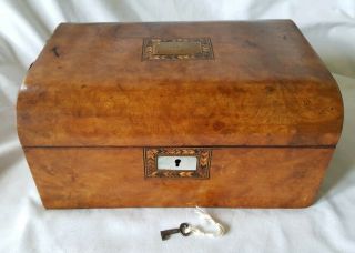 Walnut Veneered Wooden Marquetry Jewelry/sewing Box