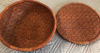 Antique and Vintage Woven Sewing Baskets with Lid, 5