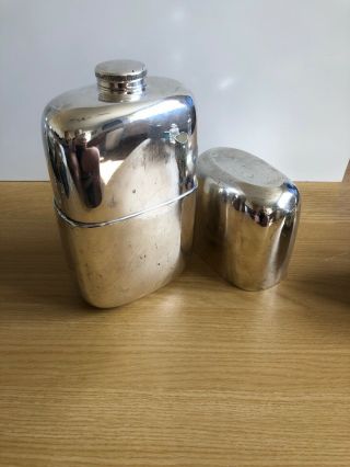 Huge 8 1/2” Antique Silver Plated Group Hip Flask Hunting Shooting Holds 1l,