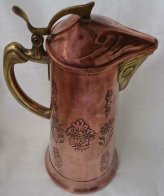 Very Fine Art Nouveau Copper Jug: Gbn,  Gebrüder Bing Nürnberg