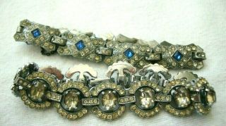 Antique Period Costume Jewellery White Metal And Diamante Sparkling Bracelets