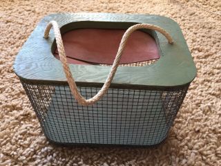 Vintage Wooden Cricket Cage Basket Fishing Decor Cabin Bait Box Green Handmade