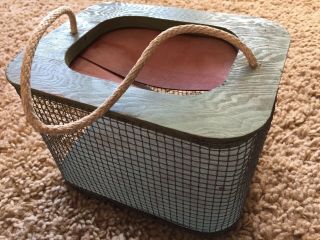 Vintage Wooden Cricket Cage Basket Fishing Decor Cabin Bait Box Green Handmade 2