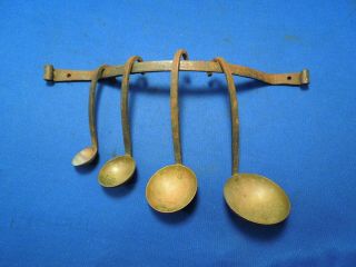 Antique 4 Measuring Spoon Ladles W/ Wall Bracket
