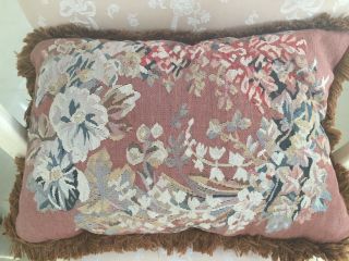 Antique French Decor Wool Aubusson Pillow Chair Sofa Bedding Cushion Ap 21 " X14 "