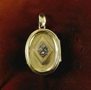 Antique Victorian Natural Rose Cut Diamonds 14k Gold Large Photo Locket Pendant