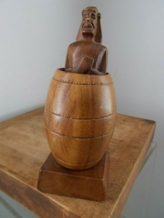 Vintage Tiki Man With Pop - Up Penis In Wooden Barrel,  Fun Naughty Novelty Statue