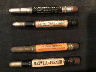 4 Old Antique Vintage Bullet Pencils Live Stock Kansas City Fort Worth 0615