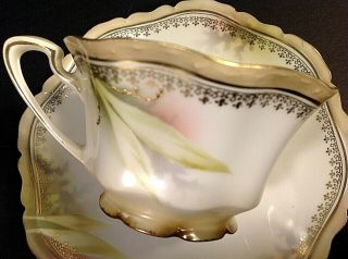 ANTIQUE R.  S.  PRUSSIA TEA CUP AND SAUCER HAND PAINTED SCALLOPED WITH GOLD TRIM 2