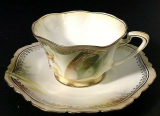 ANTIQUE R.  S.  PRUSSIA TEA CUP AND SAUCER HAND PAINTED SCALLOPED WITH GOLD TRIM 3