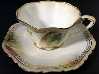 ANTIQUE R.  S.  PRUSSIA TEA CUP AND SAUCER HAND PAINTED SCALLOPED WITH GOLD TRIM 4