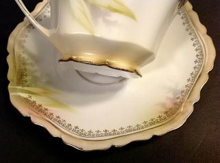 ANTIQUE R.  S.  PRUSSIA TEA CUP AND SAUCER HAND PAINTED SCALLOPED WITH GOLD TRIM 5