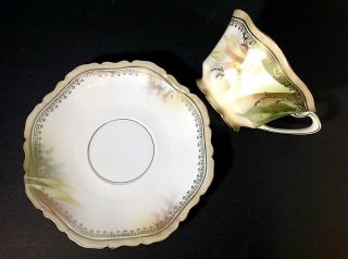 ANTIQUE R.  S.  PRUSSIA TEA CUP AND SAUCER HAND PAINTED SCALLOPED WITH GOLD TRIM 8