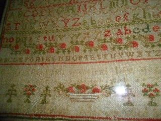Primitives Antique late 1800 ' s Stitchery Sampler with 1920 ' s frame,  all. 2