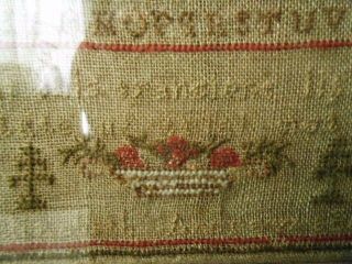 Primitives Antique late 1800 ' s Stitchery Sampler with 1920 ' s frame,  all. 4