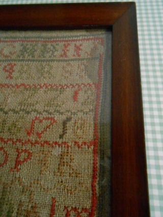 Primitives Antique late 1800 ' s Stitchery Sampler with 1920 ' s frame,  all. 5