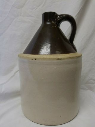 Antique 1 Gallon Stoneware Moonshine Whiskey Jug Crock - Brown On Beige Vintage