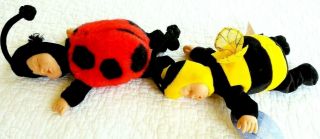 Anne Geddes Baby Doll Bumble Bee & Lady Bug Plush & Beans 8 " Long Sleeping Baby