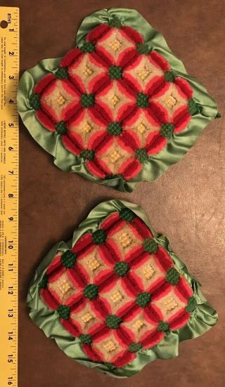 2 Vintage Antique Embroidered Pin Cushions / Small Pillows Wool?