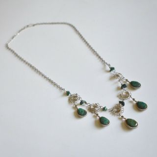 Antique Vintage Natural Green Stone Turquoise (?) Teardrop Wire Wrap Necklace 3