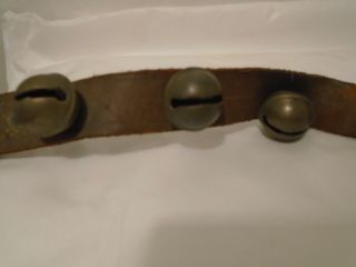Set 13 Vintage Antique Sleigh Bells On Leather Strap with Buckle Pretty Sound 3