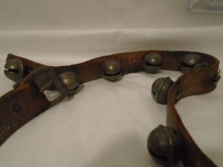Set 13 Vintage Antique Sleigh Bells On Leather Strap with Buckle Pretty Sound 4