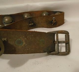 Set 13 Vintage Antique Sleigh Bells On Leather Strap with Buckle Pretty Sound 5