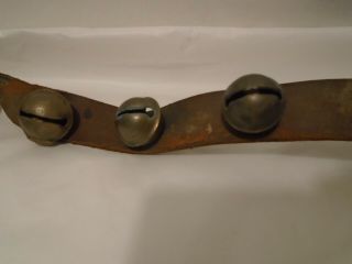 Set 13 Vintage Antique Sleigh Bells On Leather Strap with Buckle Pretty Sound 8