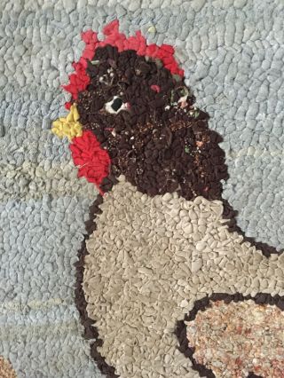 Early Hooked Rug With Chickens Aafa