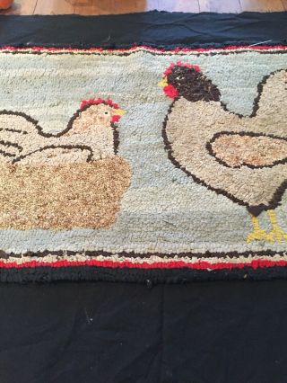 Early Hooked Rug With Chickens Aafa 2