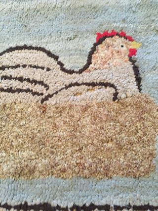 Early Hooked Rug With Chickens Aafa 3
