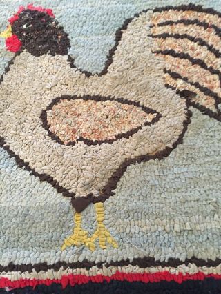 Early Hooked Rug With Chickens Aafa 4