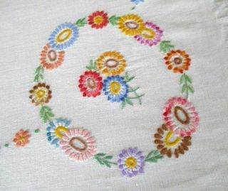Vintage Tablecloth Hand Embroidered With Floral Design