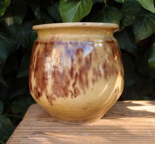 4.  13 in RARE SMALL ANTIQUE FRENCH PROVENCE POTTERY YELLOW GLAZED CONFIT POT 19th 3
