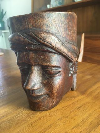 Hand Carved Wooden Wood Tribal Tiki Women Head Face Mug Cup Naked Lady
