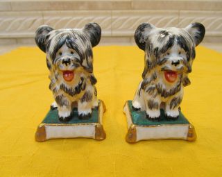 Vintage Gold Anchor Germany Porcelain Sheepdog Spaniel Dog On Pillow Figurines