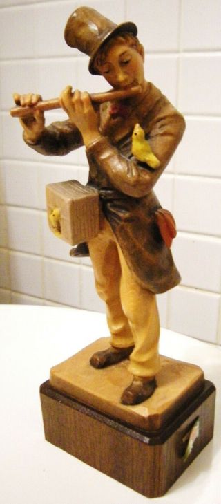 Vintage Anri Man Playing Flute Hand Carved Wood Italy