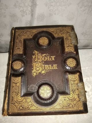 Large C1880 Antique Family Holy Bible Estate Find